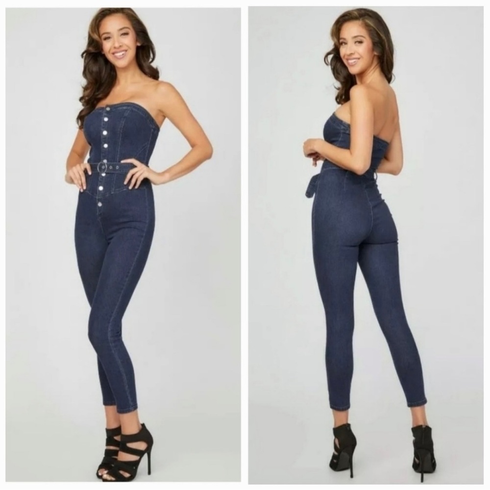 GUESS Demara Strapless Denim Overall Jumpsuit Size 0